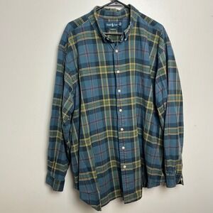 Ralph Lauren Men's Long Sleeve Plaid ButtonUp Collared Shirt Classic 100% Cotton